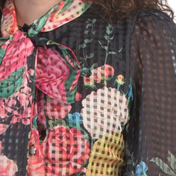 DALIA MACPHEE Balloon Sleeve Tie Neck Floral Maxi Dress - Picture 3 of 3